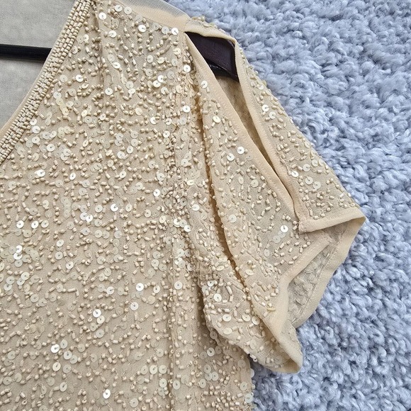 Sundance Top Womens Medium Beige Sequins Beaded Slit Sleeve Pullover Glam - Picture 3 of 11